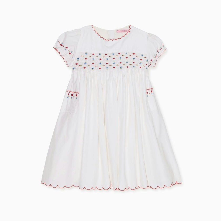 White Delilah Hand-Smocked Girl Dress
