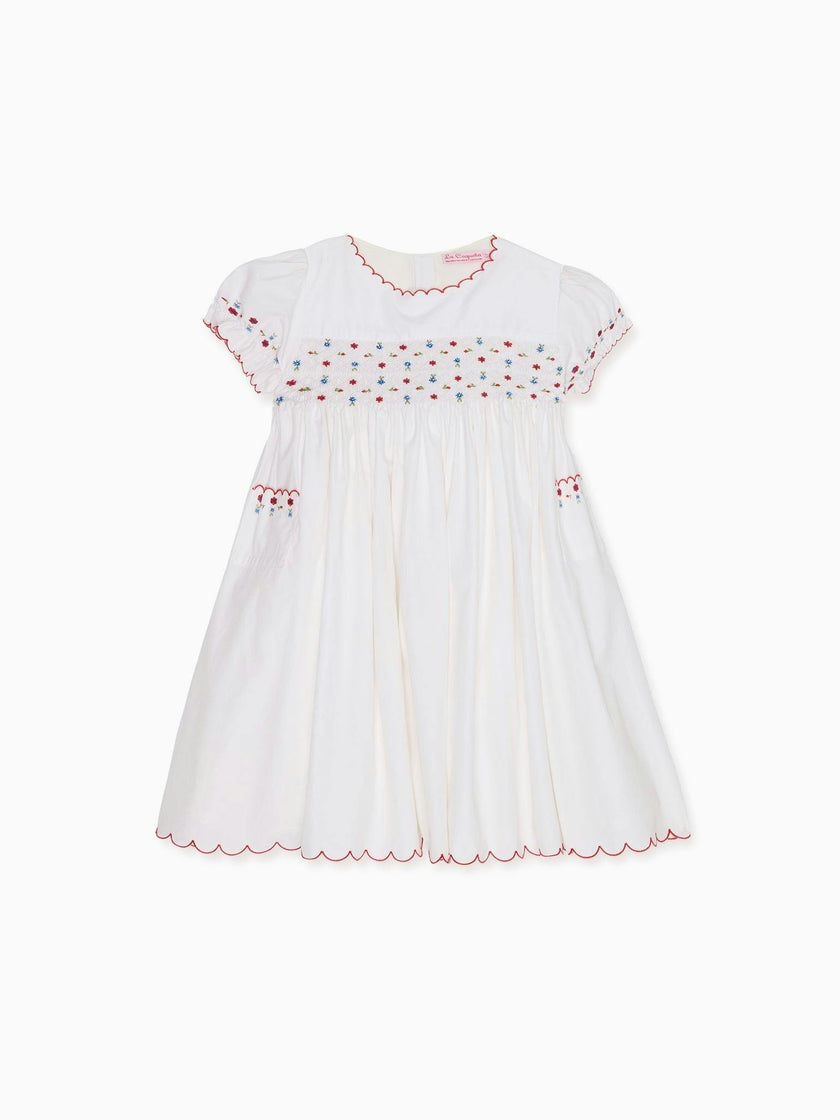 White Delilah Hand-Smocked Girl Dress