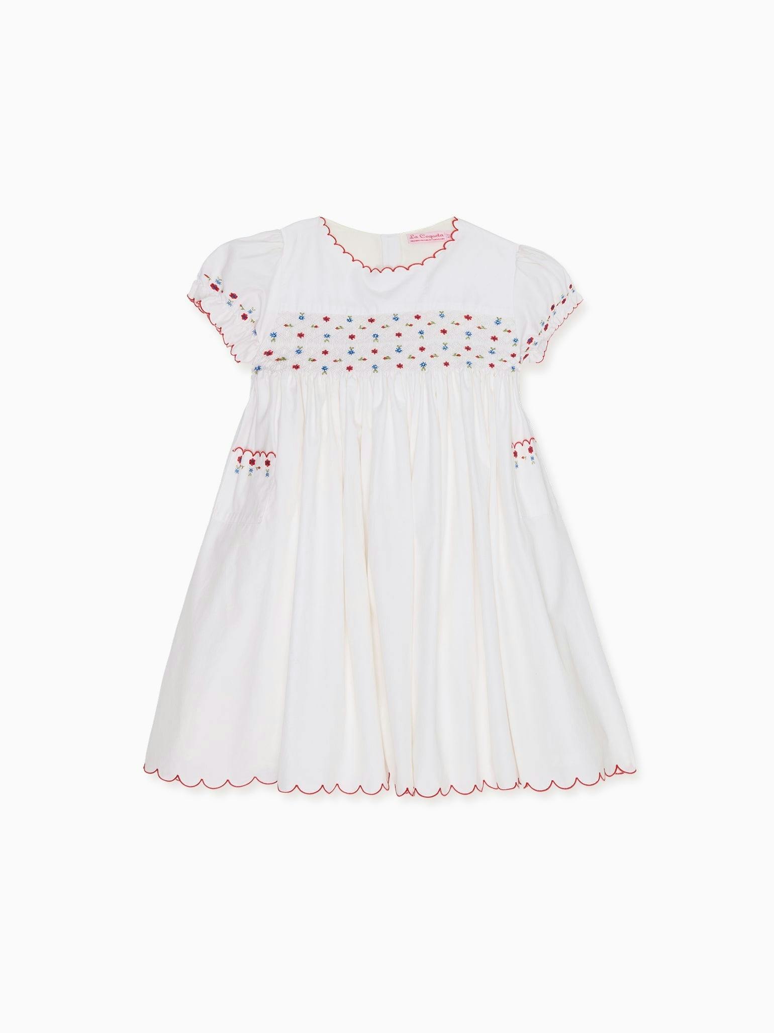 White Delilah Hand-Smocked Girl Dress