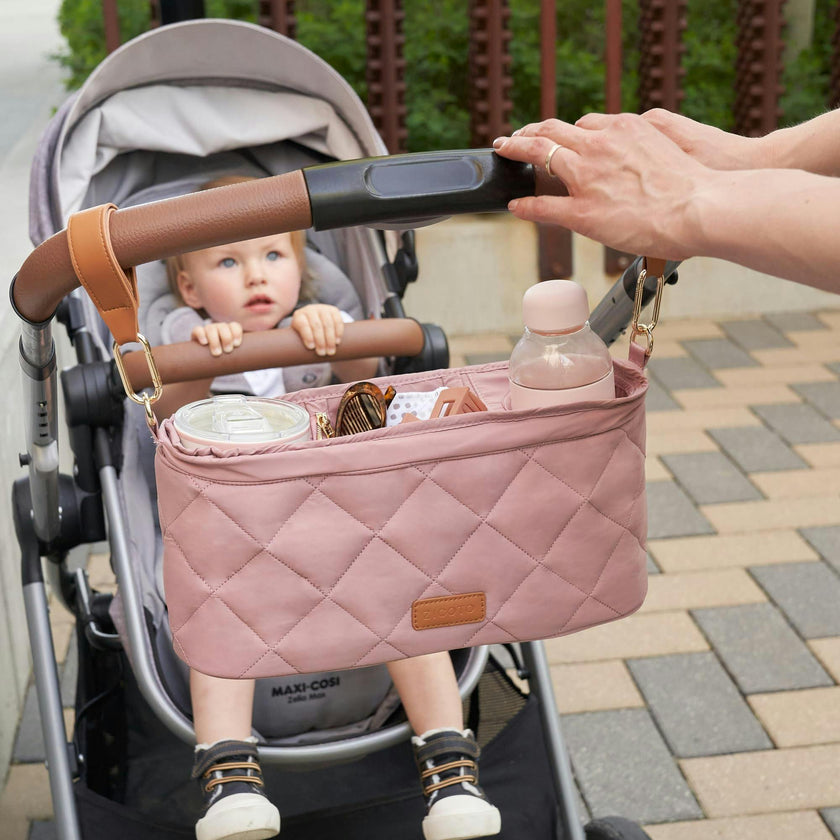 ZICOTO Beautiful Stroller Organizer Bag - Easy to Install Stroller Caddy incl. Cup Holder Attachment - Perfectly Sized Accessories For Any Stroller