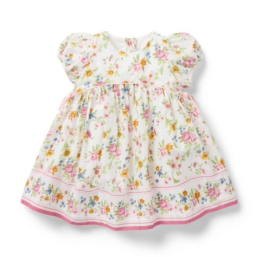 Baby Floral Border Dress, ivory