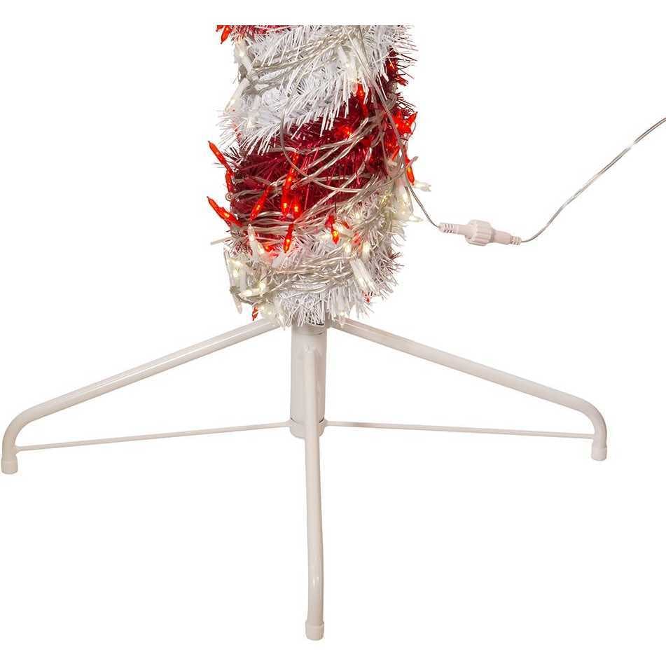 6-Foot Pre-Lit Red and White LED Tinsel Candy Cane