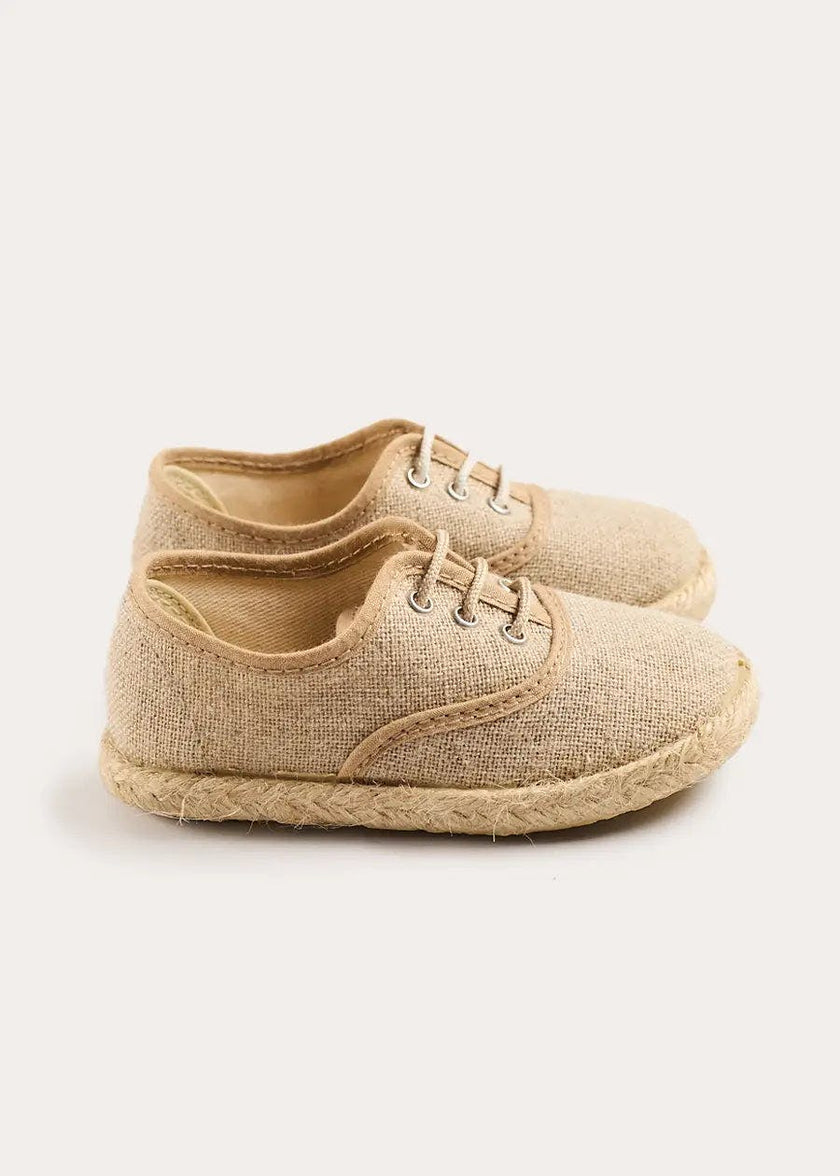 Linen Lace-up Espadrilles in Beige (24-35EU)