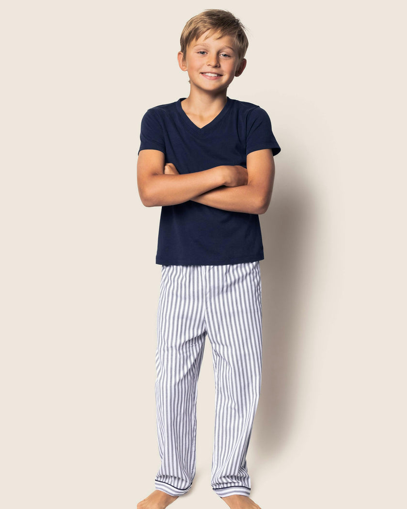 Kid's Twill Pajama Pants in Navy French Ticking