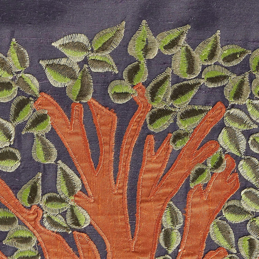 Handmade Navy Silk Table Runner Tree of Life Embroidery and Hand Beading - 18"x72"