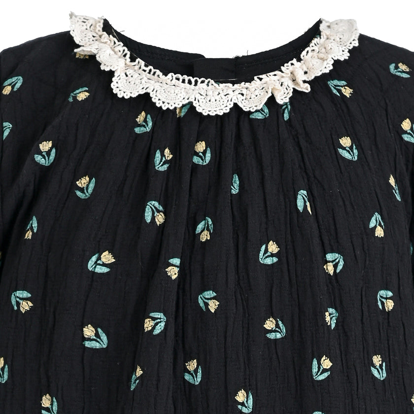 Dark Floral Lace-Collar Dress