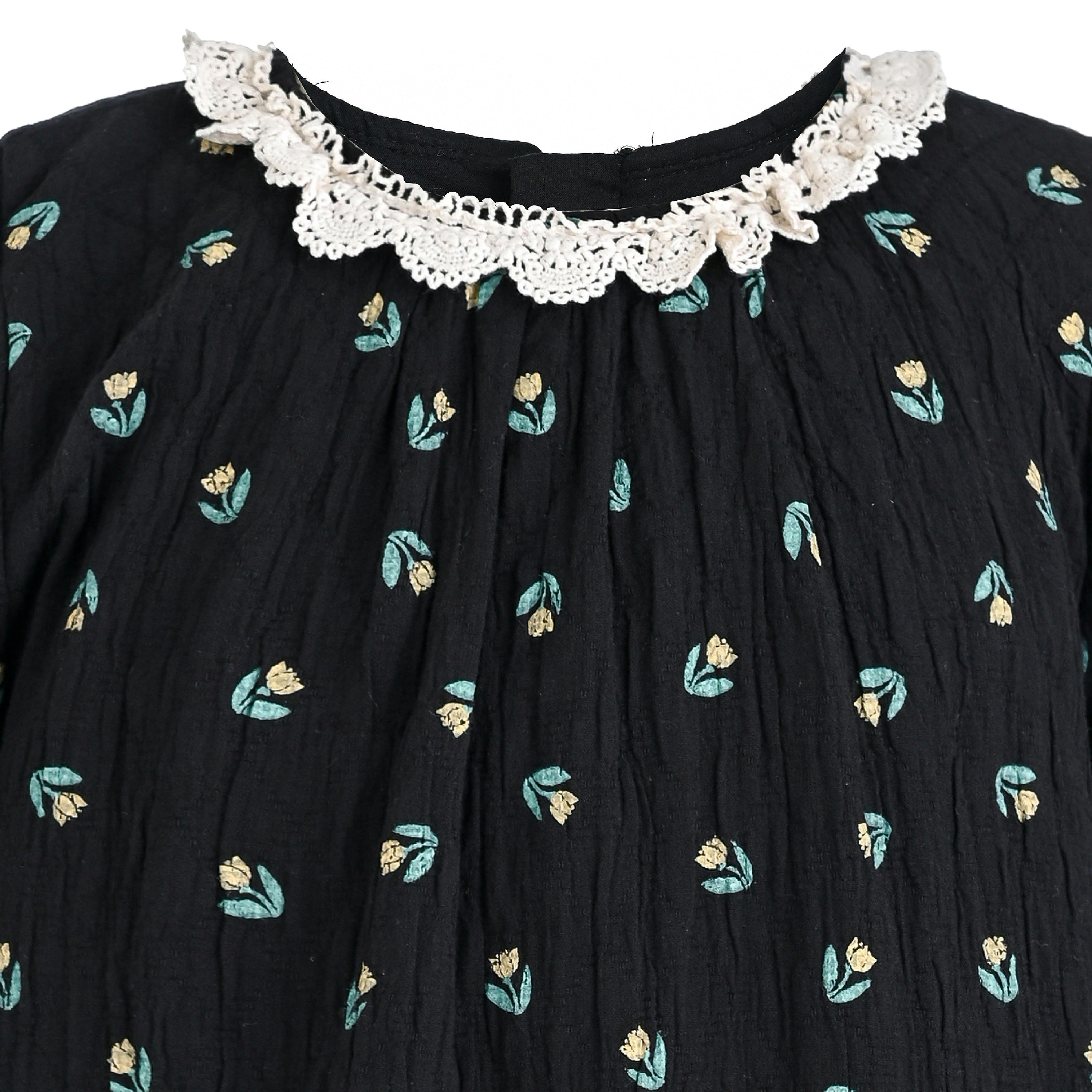 Dark Floral Lace-Collar Dress