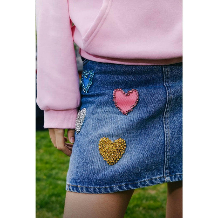 Women's Sparkle Heart Denim Skirt
