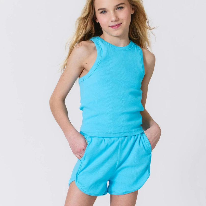 Girls Rib Tank in Cloud Blue