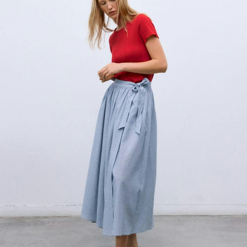 Cloe Woman Long Skirt Summer Midnight Pinstripes