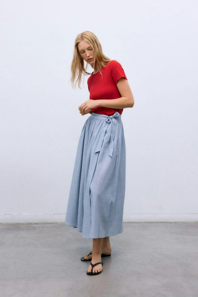 Cloe Woman Long Skirt Summer Midnight Pinstripes