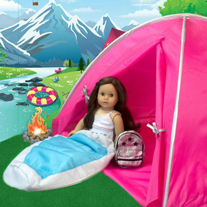 Sophia's Dome Shaped Nylon Camping Tent for 18" Dolls, Hot Pink