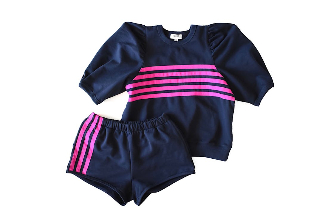 Adult Sweat Shorts in Navy with Magenta Stripes