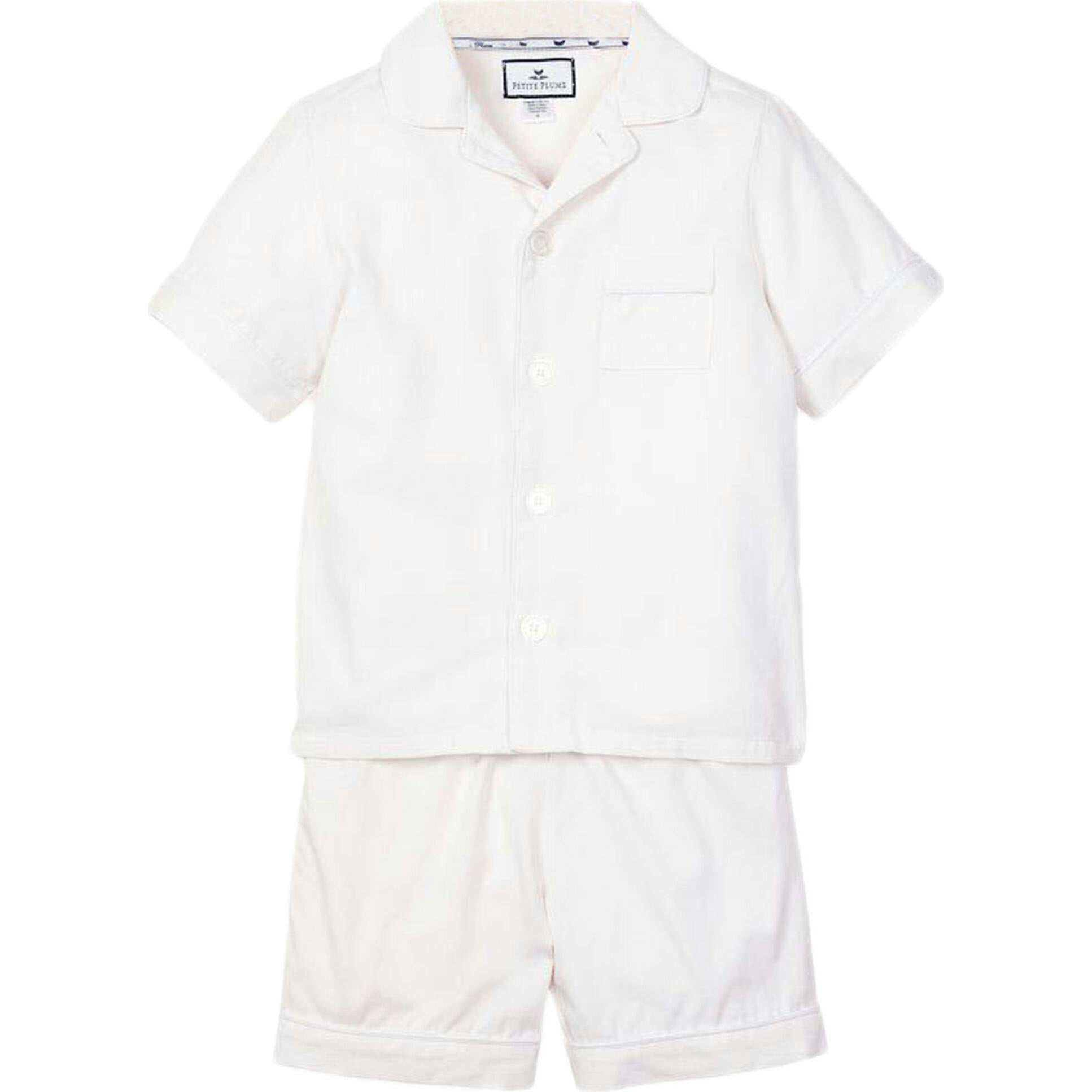 Kid's Twill Pajama Short Set in White