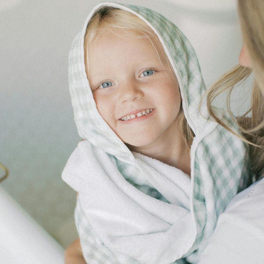Picnic Gingham Children's Hooded Towel - Green
