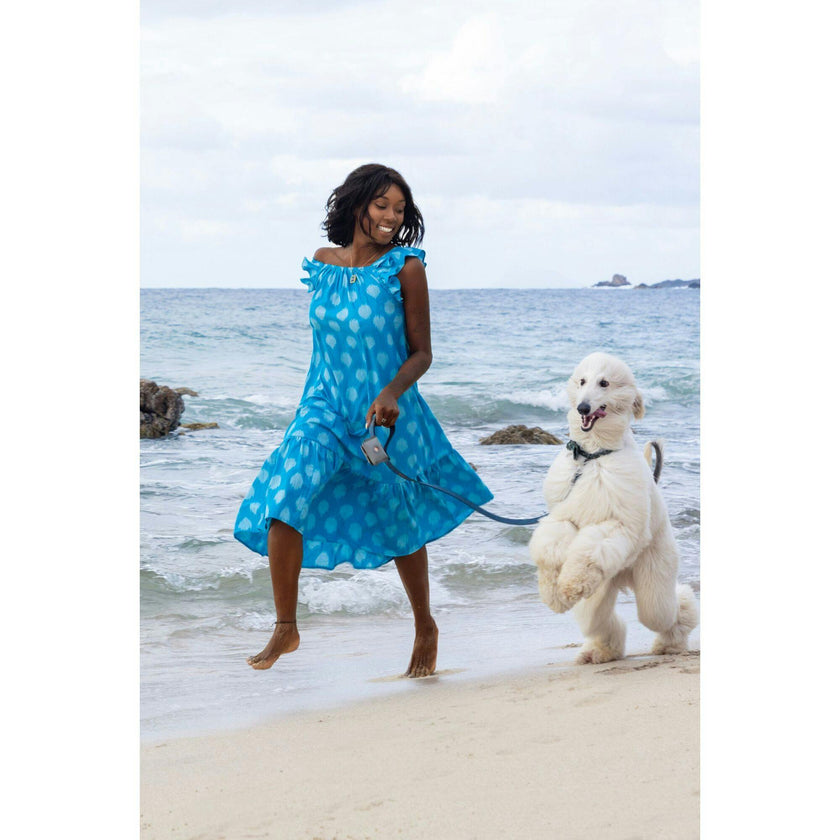Eva Women's Ruffle Sundress Cerulean Blue Ikat, Blue