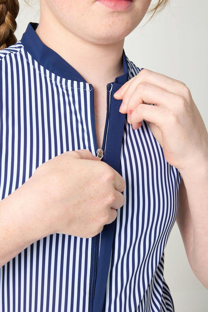 navy thin stripe court dress