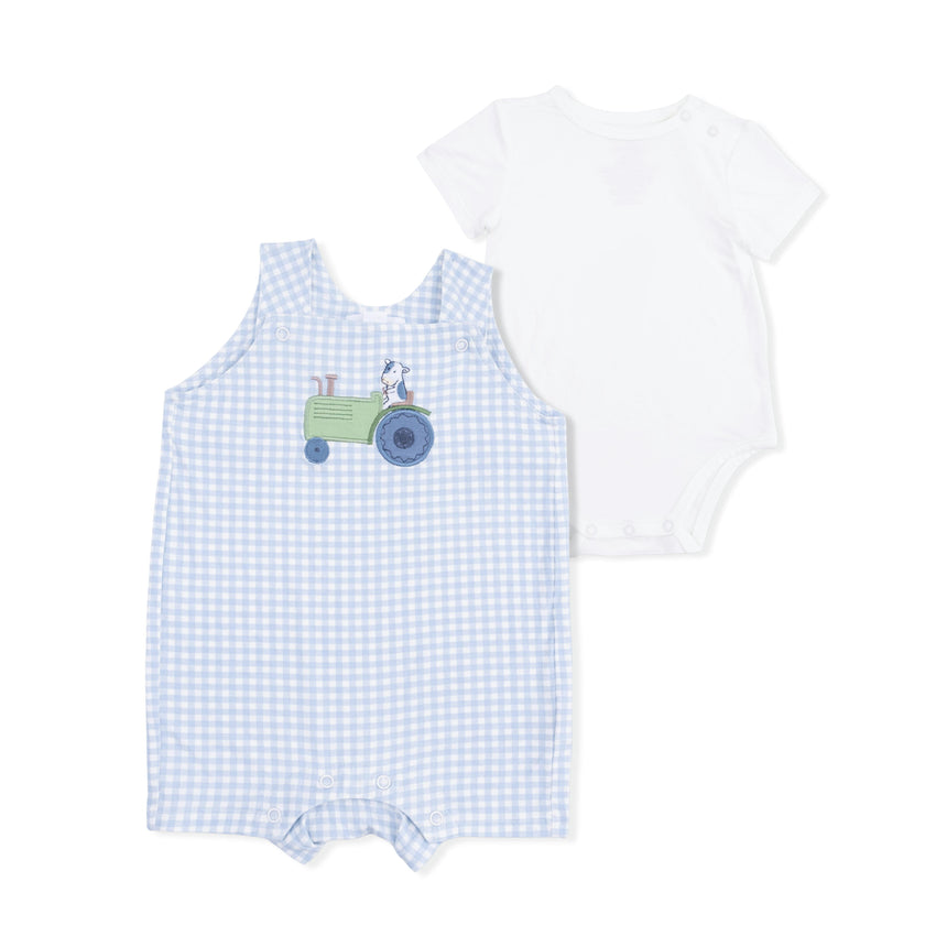Cute Farm Animals Appliques - Overall Shortie with Short Sleeve Bodysuit