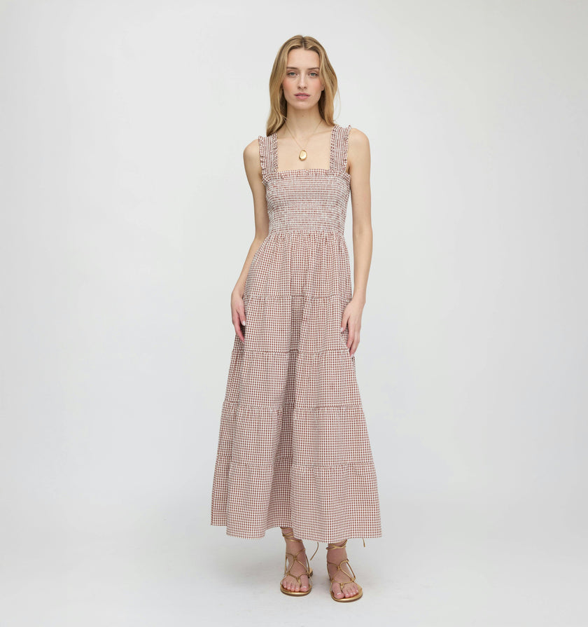 The Goldie Nap Dress - Cognac Gingham