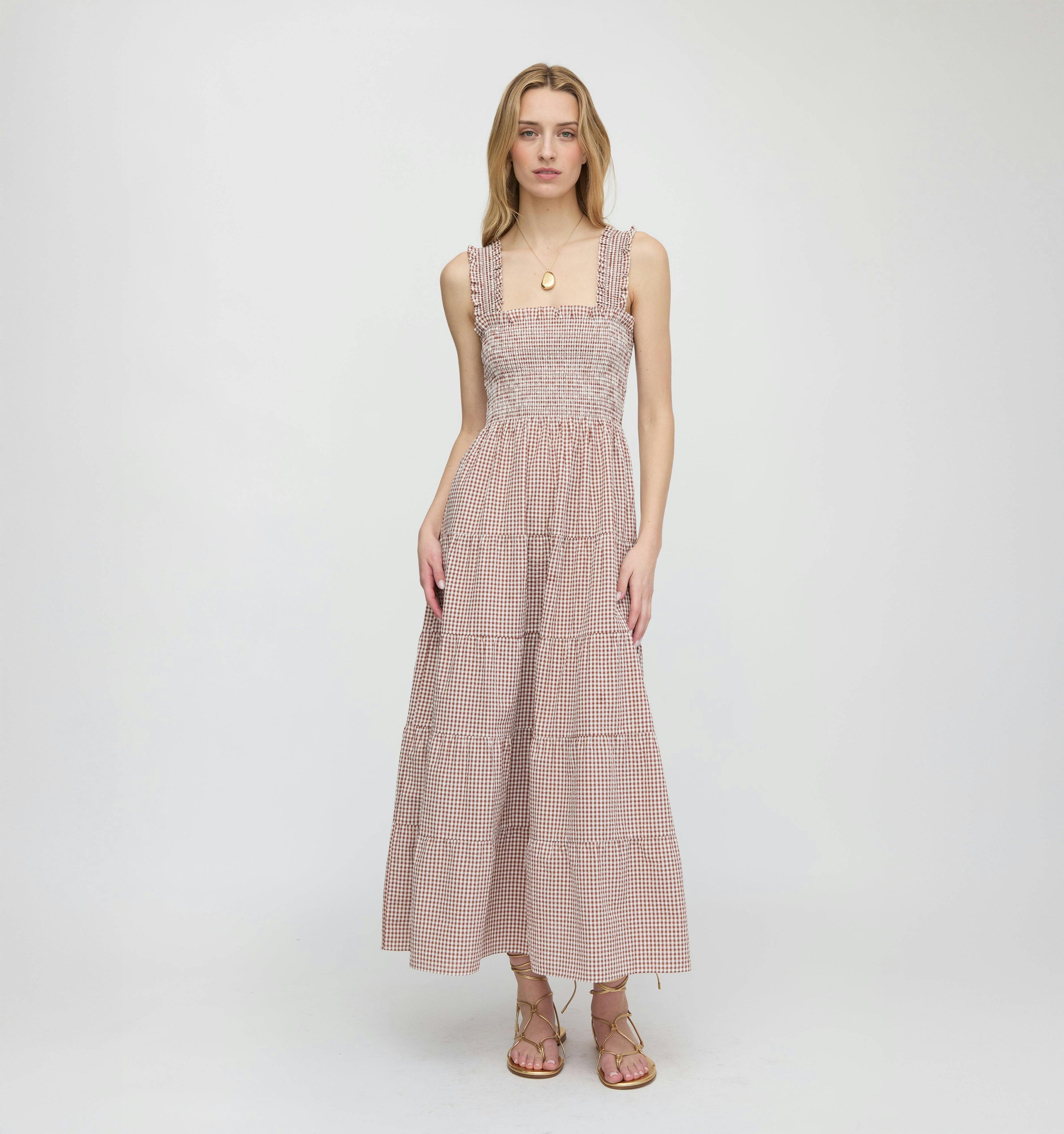 The Goldie Nap Dress - Cognac Gingham