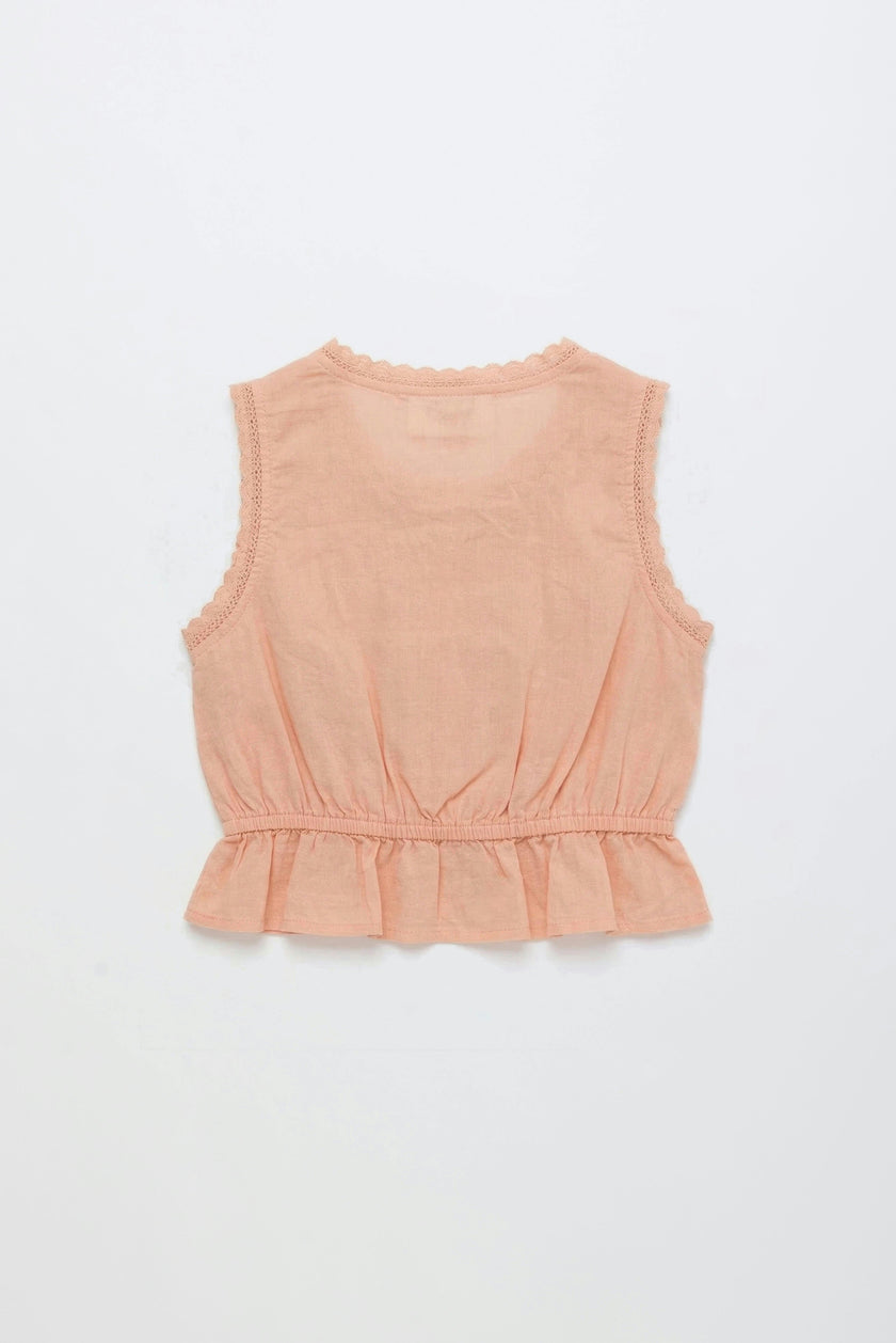 BIRDS EMBROIDERED TOP PEACH