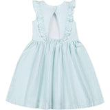 Organic Seersucker Flutter Sleeve Open Back Dress, Green