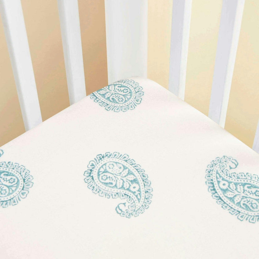 Block-Printed Cotton Fitted Crib Sheet