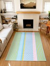 Blue and Pink Striped Checkered Rug by Heather Zhou