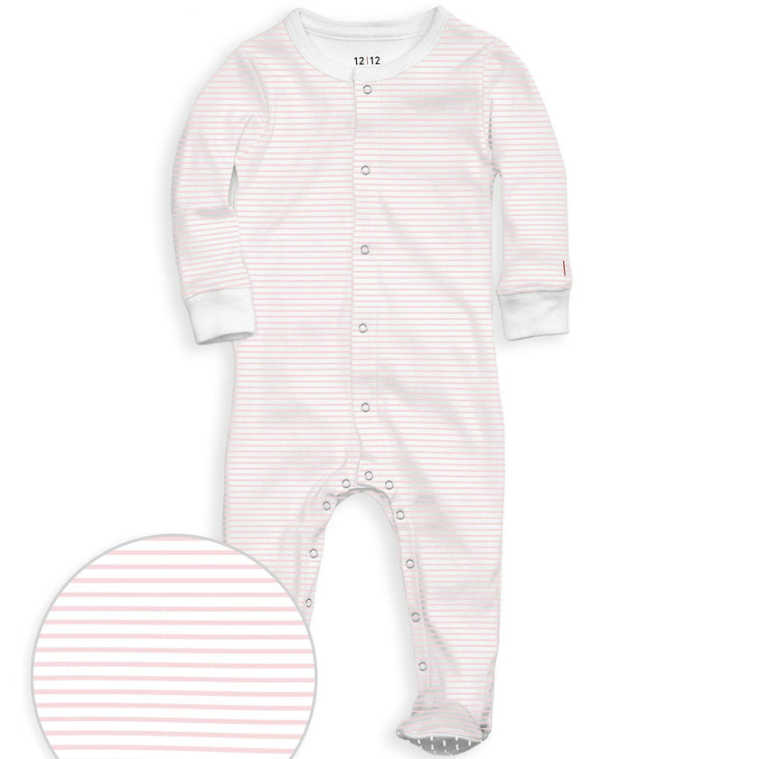 The Organic Snap Footie [Pink Stripe]