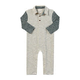 ARLINGTON Cream Body/Green Stripe Arms Polo Romper