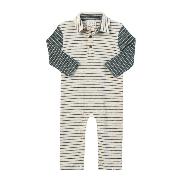 ARLINGTON Cream Body/Green Stripe Arms Polo Romper