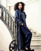 Women's Silk Pajama Set in Navy