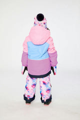 Two Piece Play Snowsuit Pink And Purple Colorblock With Watercolor Floral Print Pants