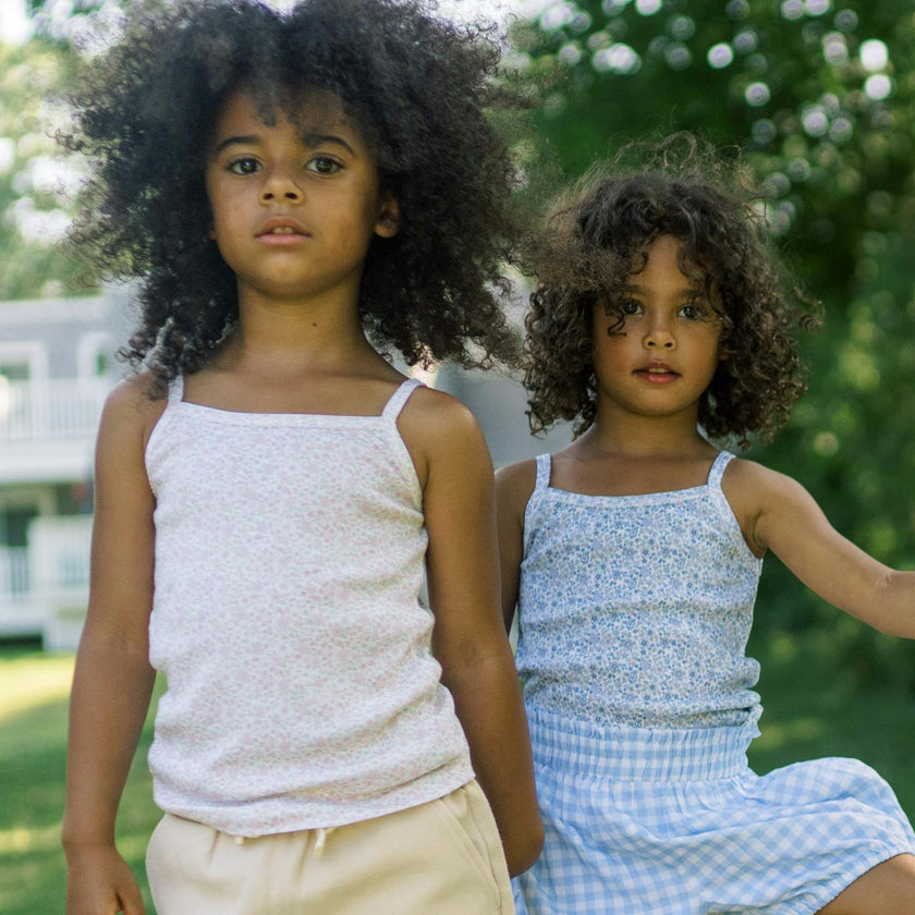 girls pink and antique floral tank 2-pack