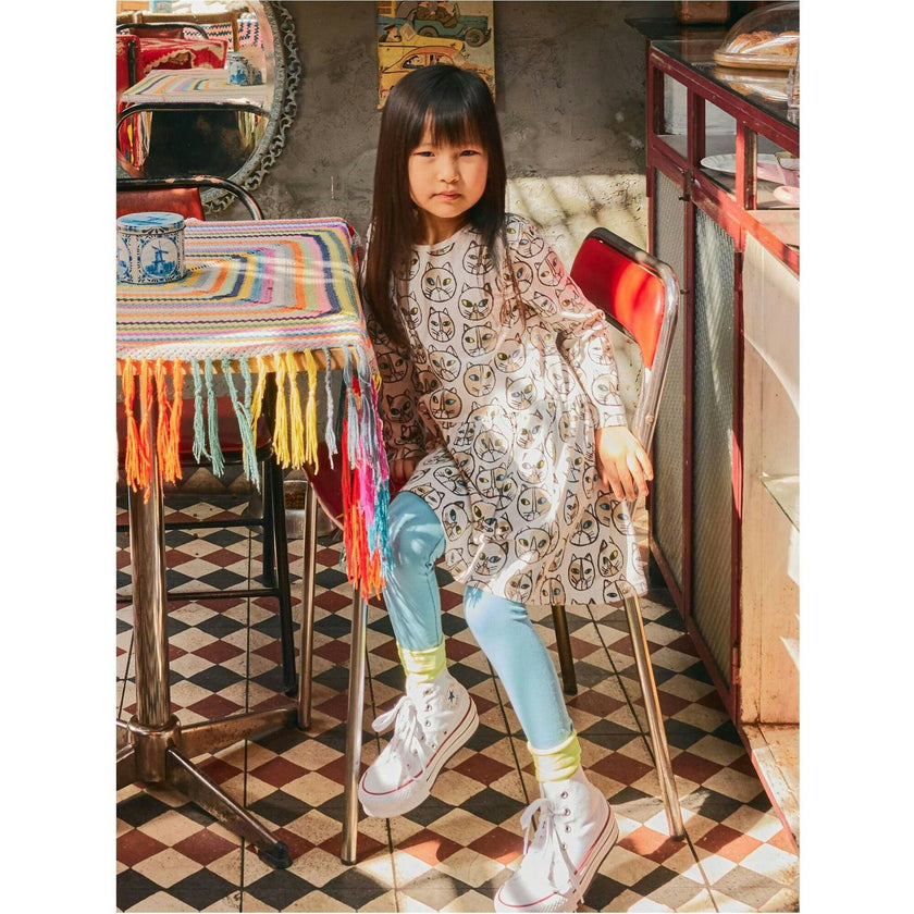 Crew Neck Long Sleeve Gathered Skirt Dress, Multi