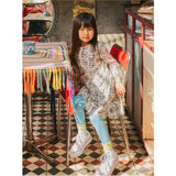 Crew Neck Long Sleeve Gathered Skirt Dress, Multi