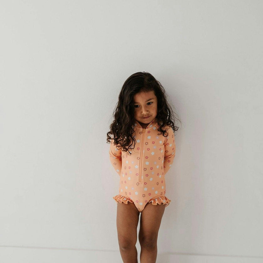 Girl's One-Piece Ruffle Rash Guard Swimsuit