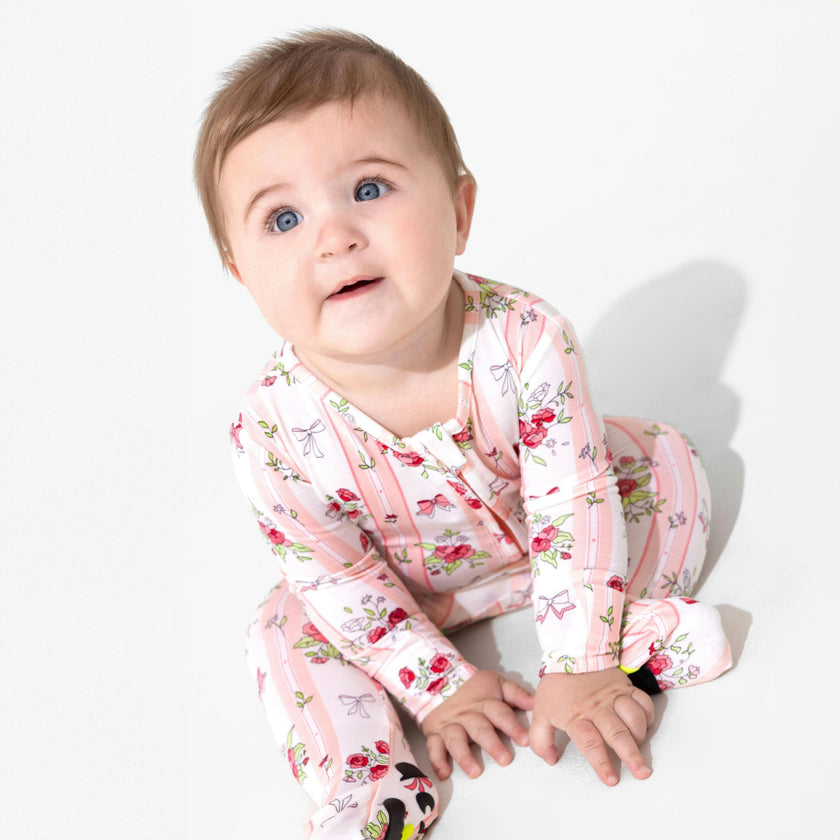 Floral Stripes Bamboo Convertible Footie