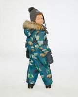 Baby One Piece Snowsuit Adapted For Car Seats Blue Bear Print