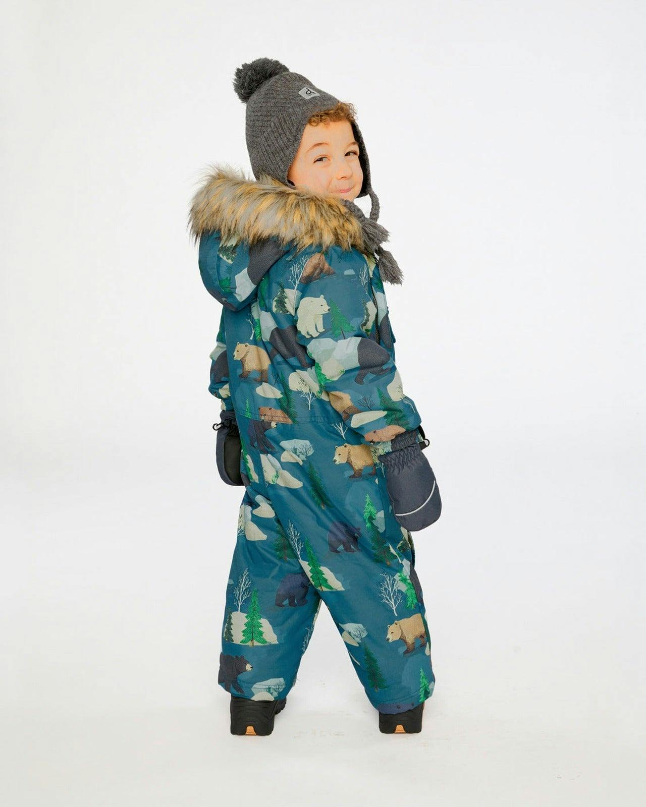 Baby One Piece Snowsuit Adapted For Car Seats Blue Bear Print