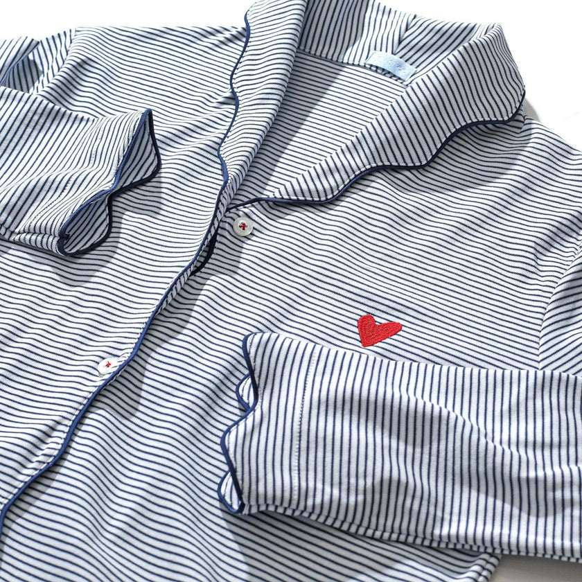 Harbor Heart Stitch Stripe Women's Button Front Long Pajama Set