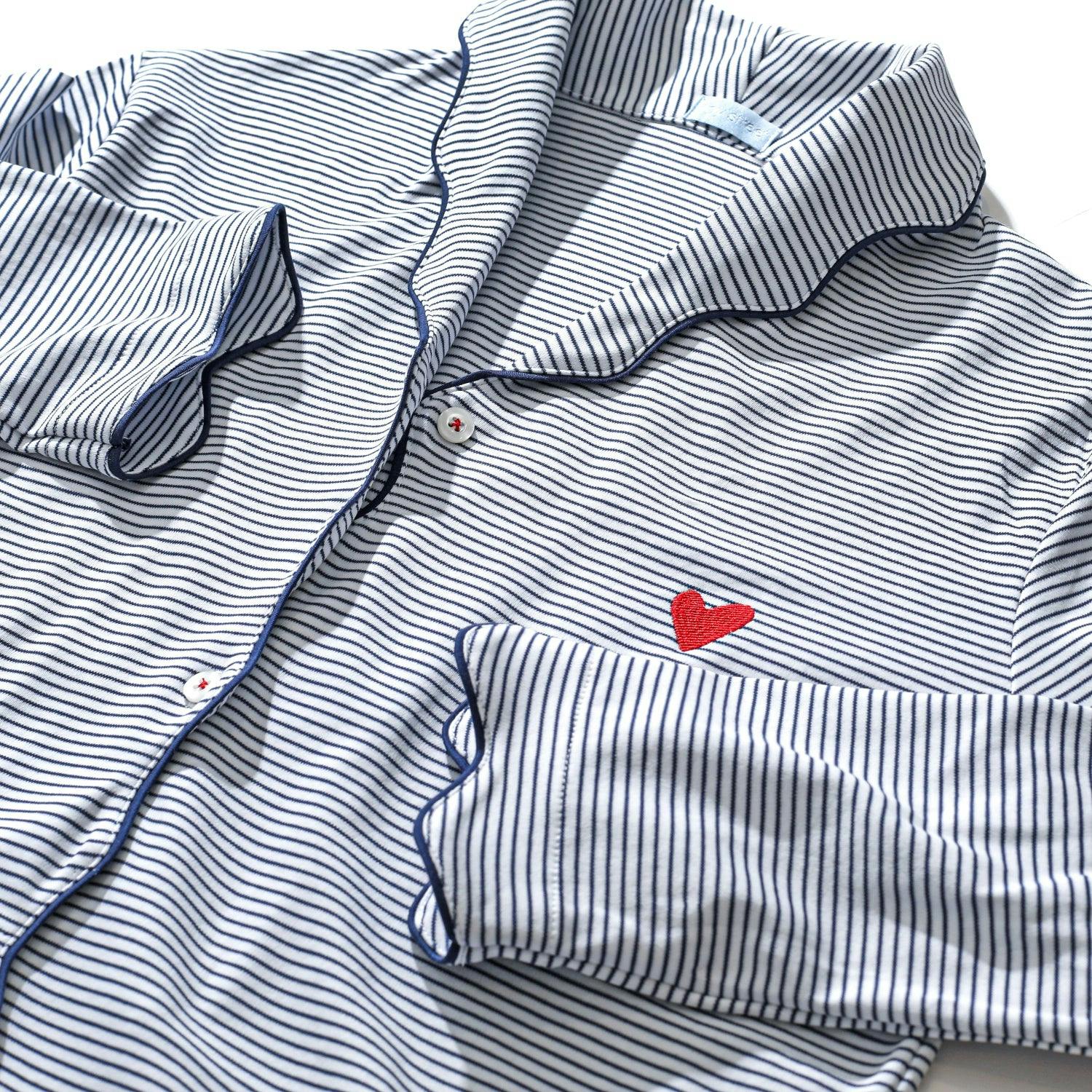 Harbor Heart Stitch Stripe Women's Button Front Long Pajama Set