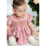 Astrid Pink Silk Smocked Baby Bubble