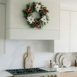 26" White Poinsettia, Pinecone & Berry Wreath Pre-Lit
