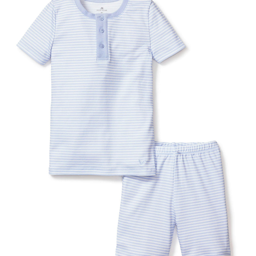 Kid's Pima Snug Fit Pajama Short Set in Blue Stripes