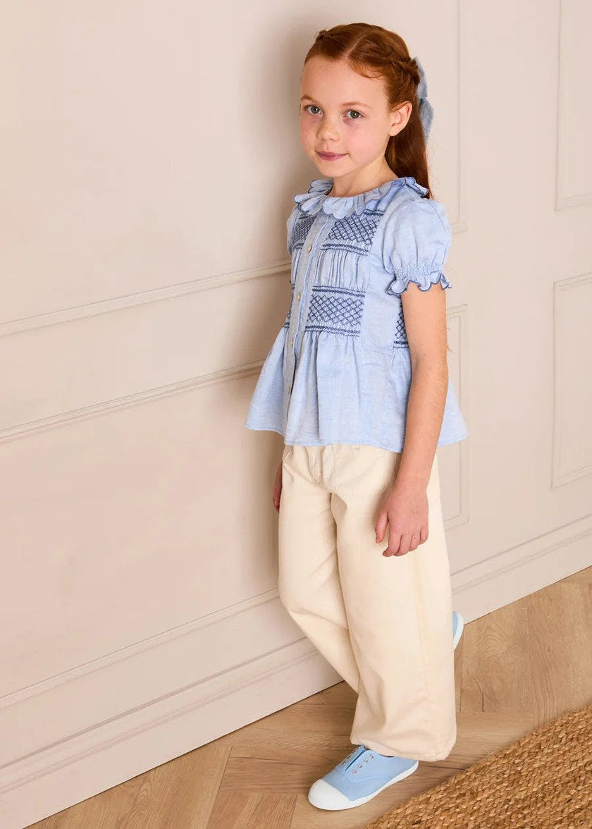 Soft Cotton Wide Leg Trousers in Cream (2-12yrs)