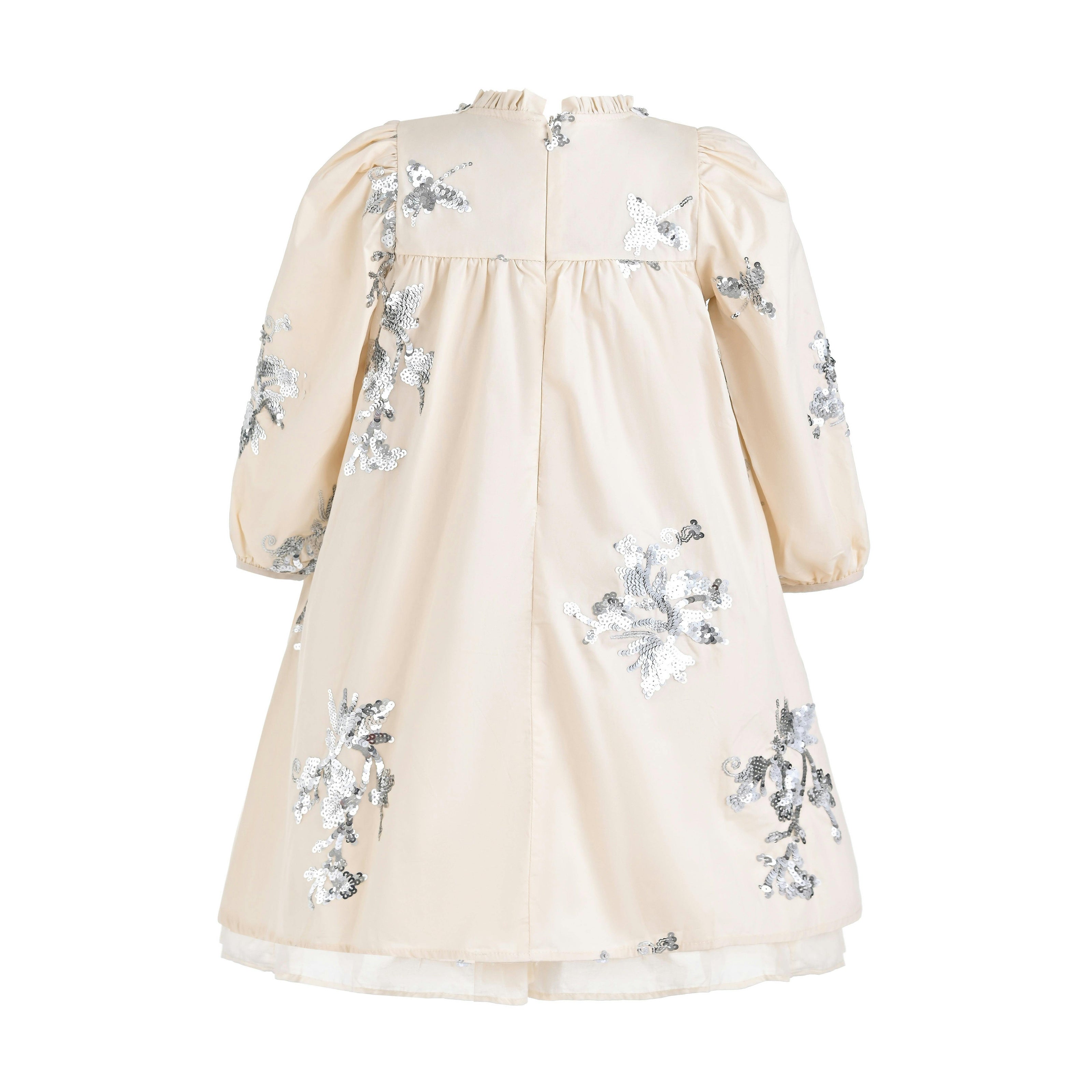 Cream Silver Floral Appliqué Dress