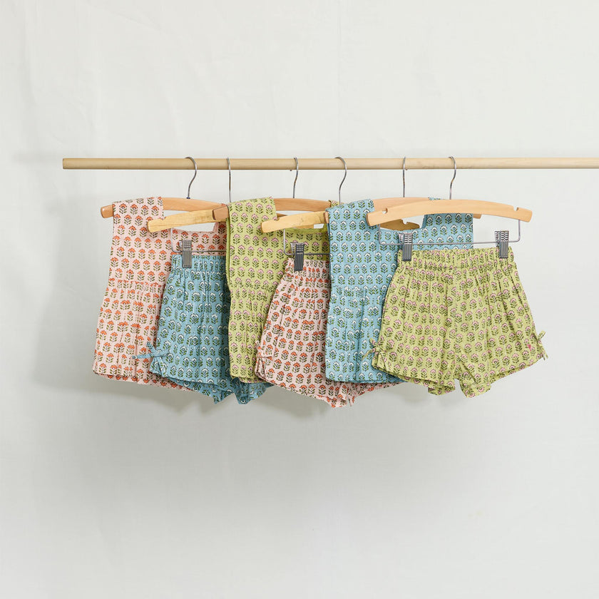 Girls Jules Short - Green Prairie Block Print