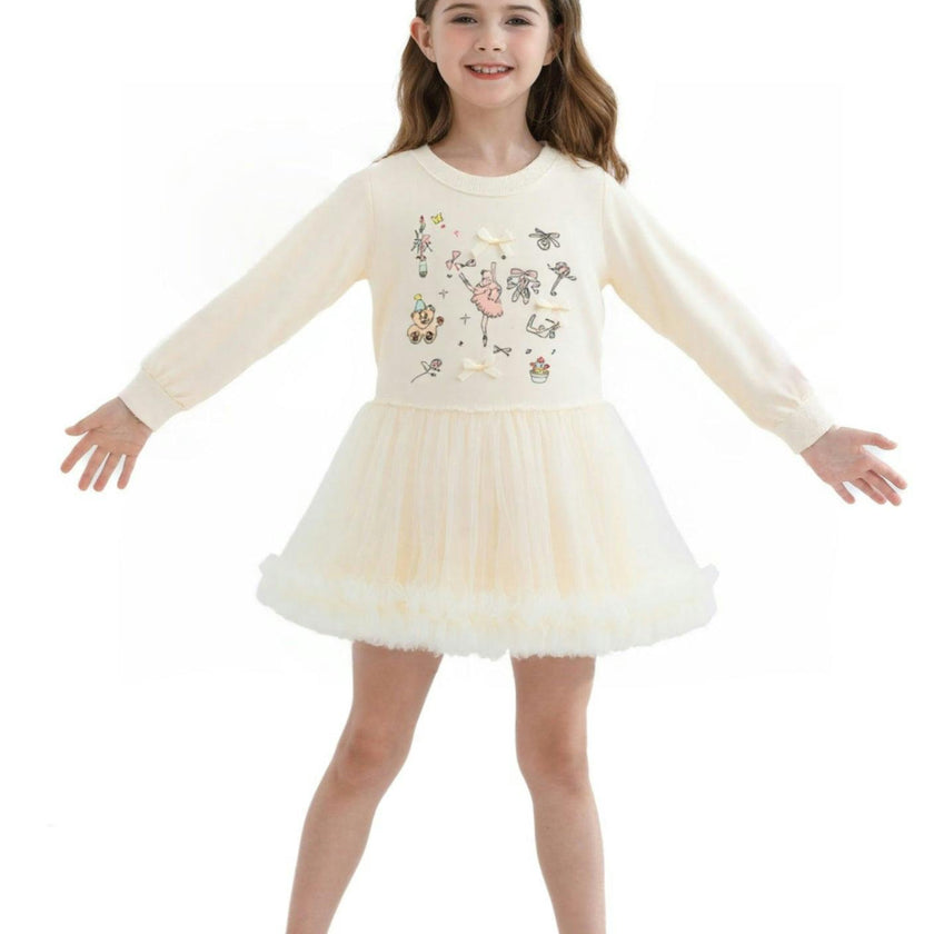 Beige Ballet Ruffle Bow Dress