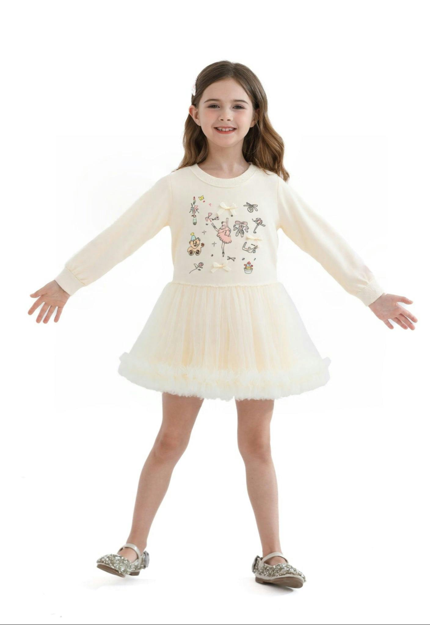 Beige Ballet Ruffle Bow Dress
